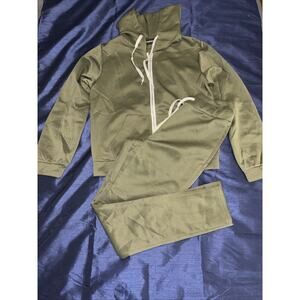 Zipper Hoodie & Jogger Pants Set-Olive Green- Medium